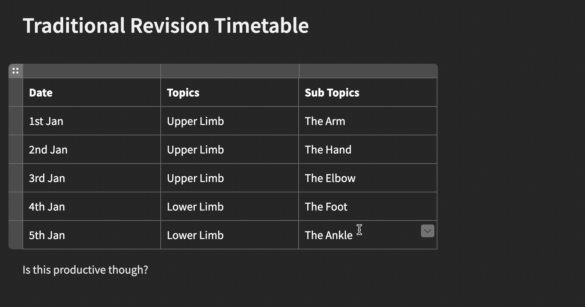 revision timetable meaning