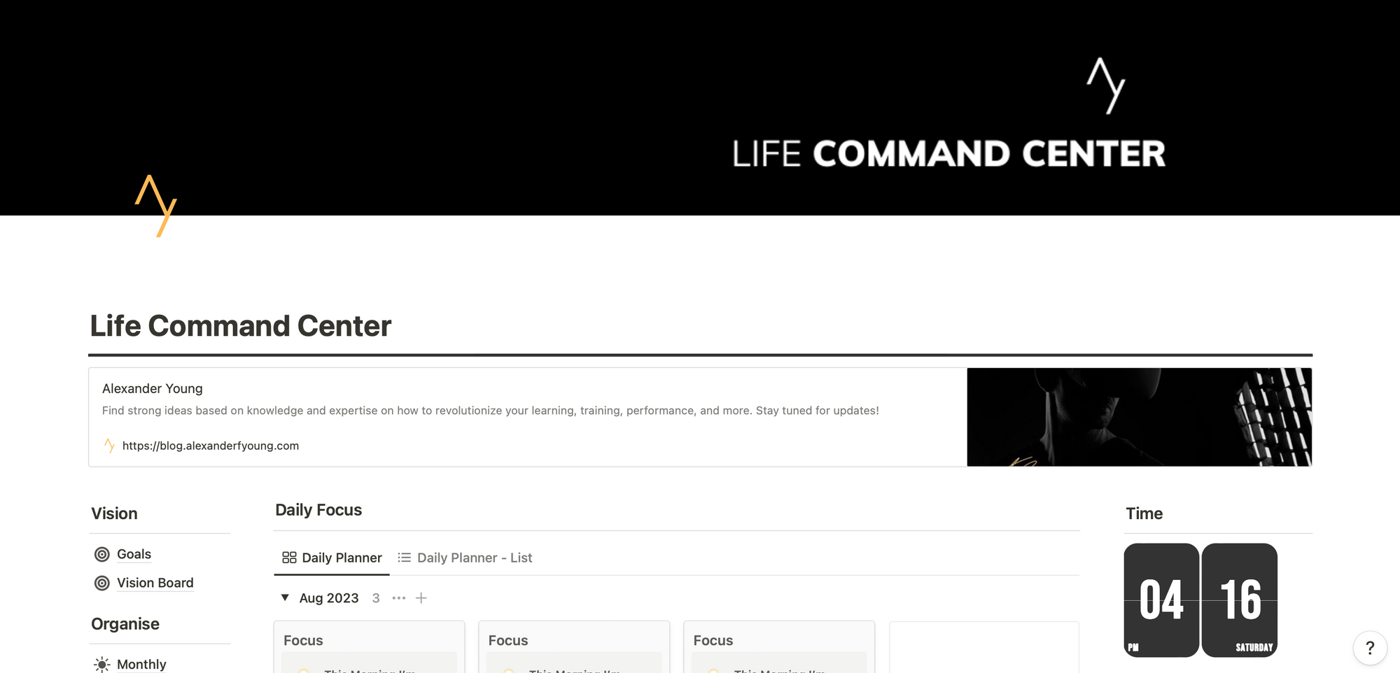 Notion Life Command Center Template Dashboard